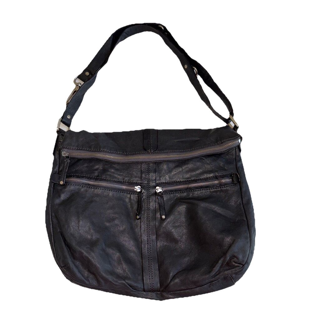 Ladies Banana Republic Hobo Foldover Black Lambskin Adjustable Shoulder Bag